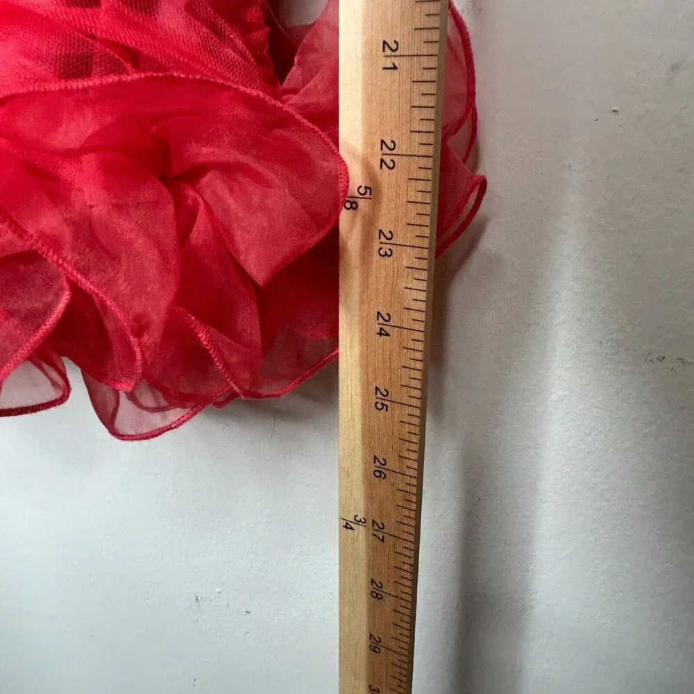 ASOS Design Red Bodycon Ruffle Mesh Bandeau Neck Strapless Mini Dress 4 - Picture 9 of 13